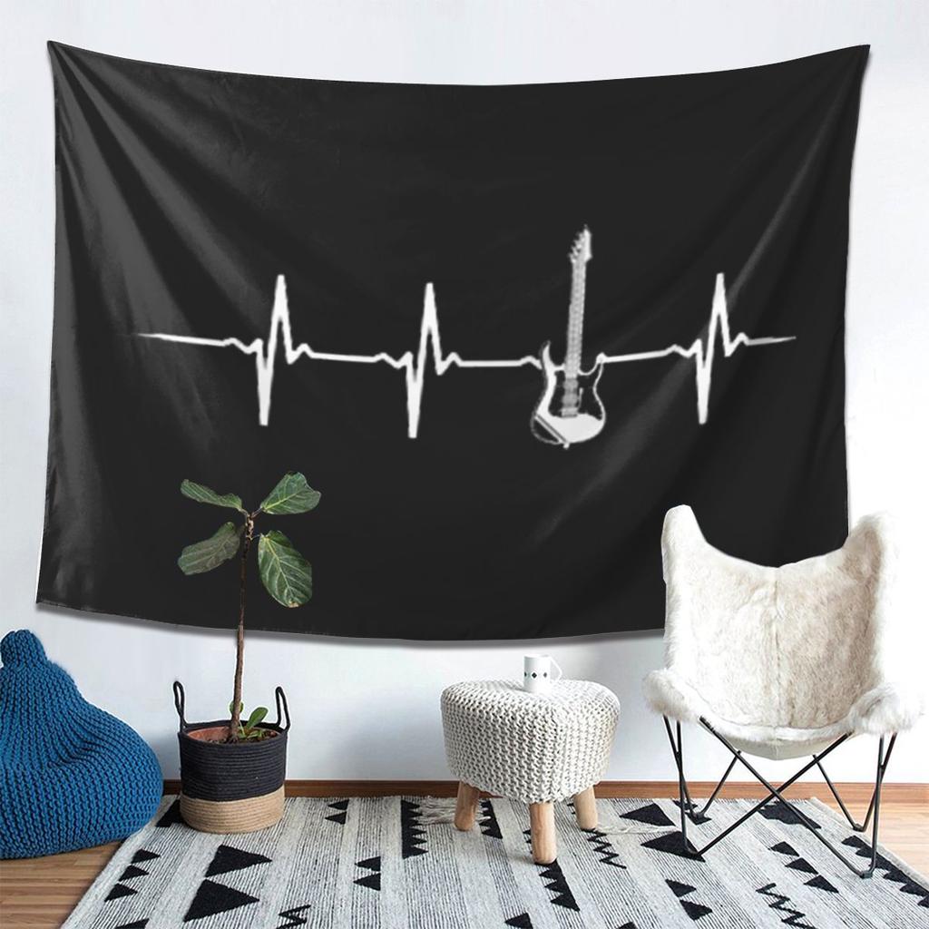 Electric Guitar Heartbeat Tapestry Wall Hanging Aesthetic Home Decoration Tapestries for Dorm Room