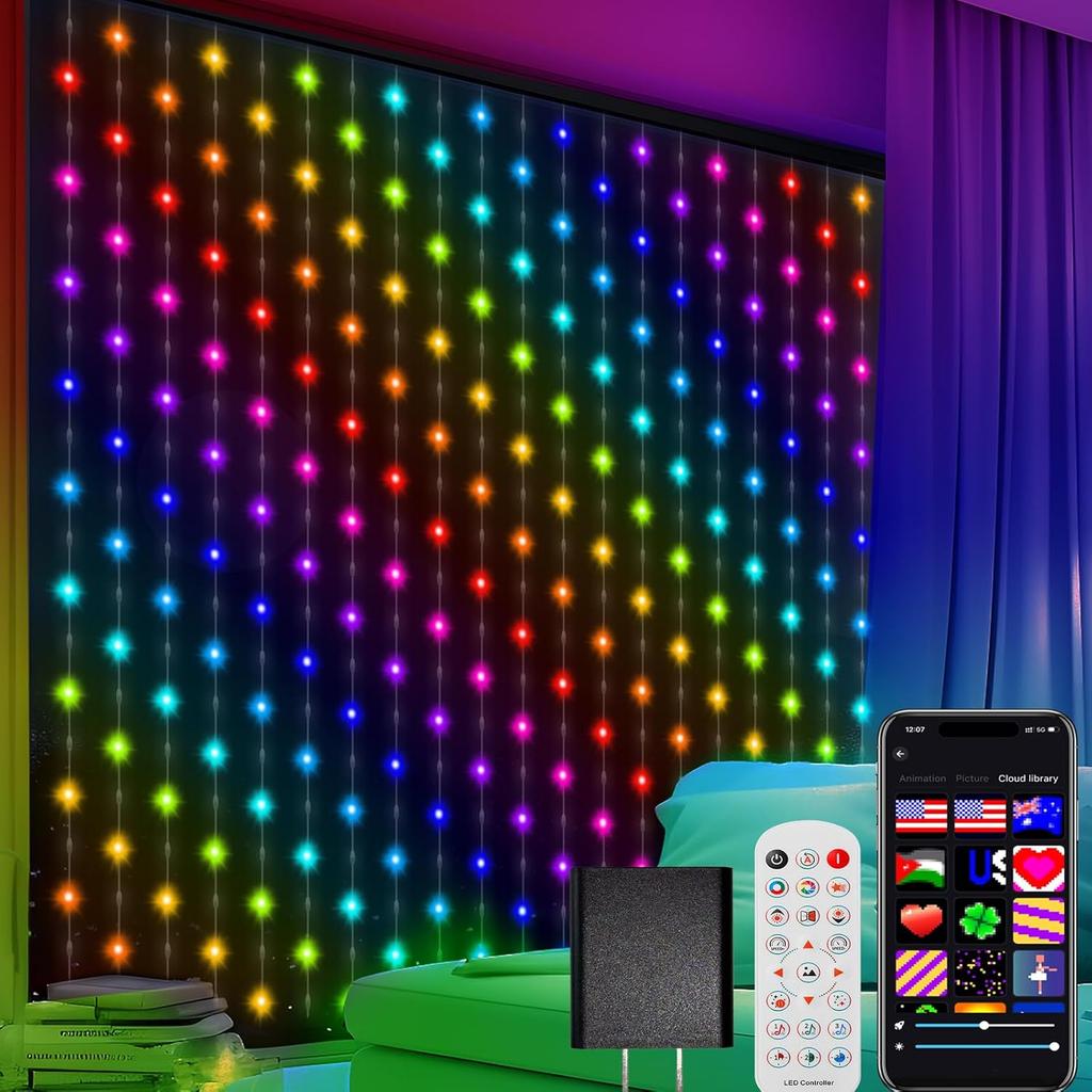CoziTech Smart Curtain Lights, Color Changing 400 LED Curtain Lights 6.6 * 6.6 FT, RGB DIY String LED Flag Fairy Light for Backdrop Party Indoor