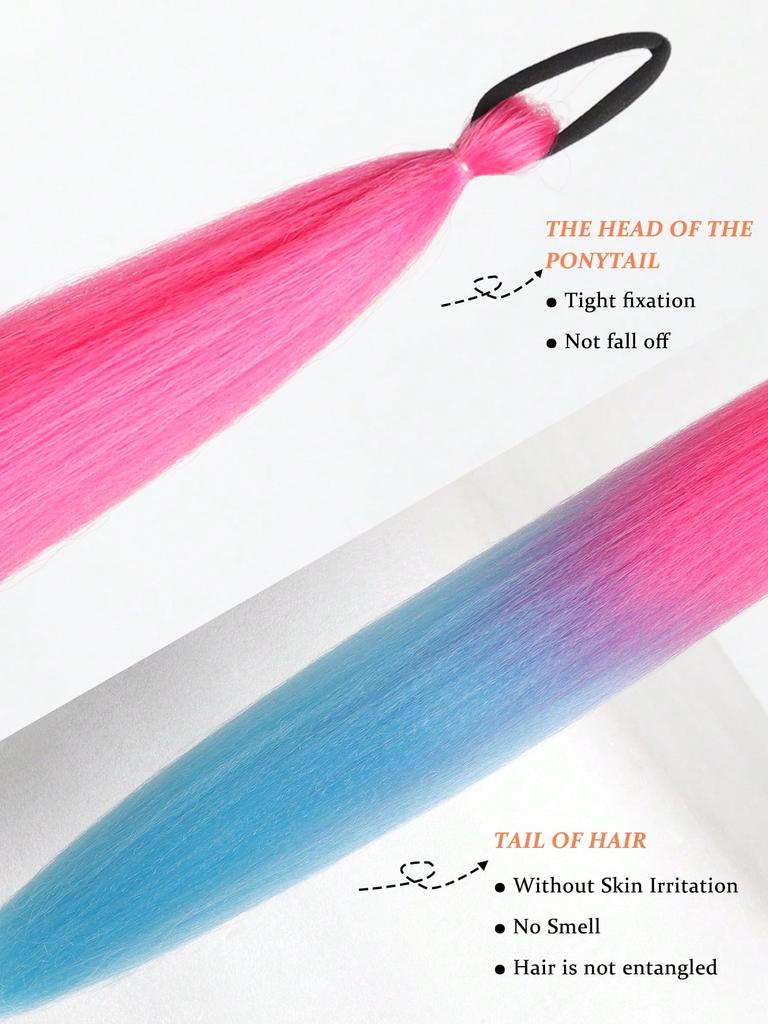 Synthetic Ponytail 1 Pack Braid Extension, Full of Color Ponytail Extension, with Elastic Tie Straight Tube Sleek Wrap Extension Hair