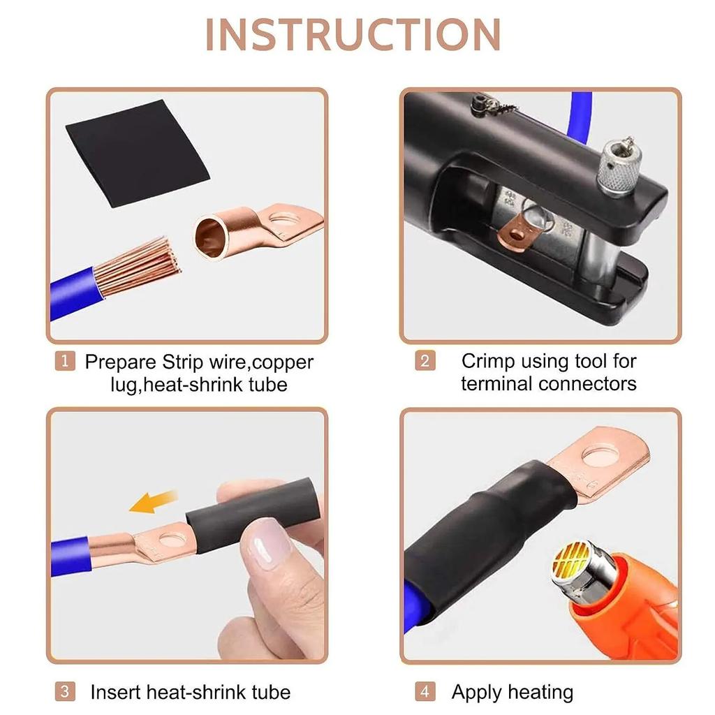 120Pcs Copper Wire Lugs AWG2 4 6 8 10 12 with 60pcs Heat Shrink Set, 60Pcs Battery Cable Lugs Ends Ring Terminals Connectors