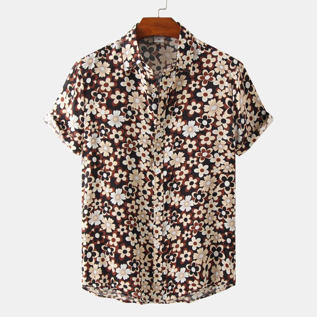 2022 Summer Men's Short Sleeve Floral Shirt - European and American Style
