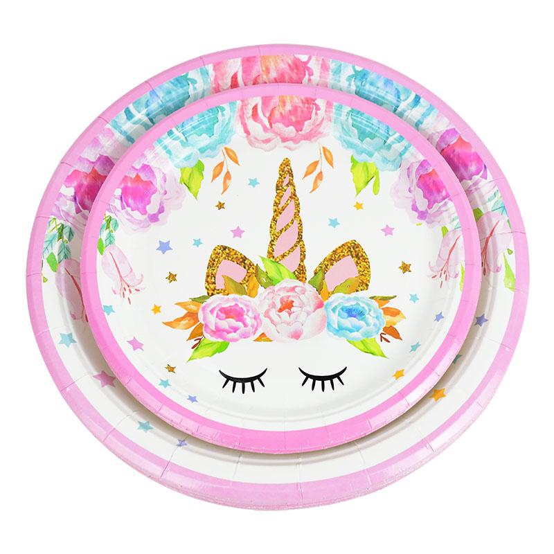 Набор одноразовой посуды для вечеринки в стиле единорога, бумажная тарелка, стакан, салфетка, единорог, воздушные шары, товары для украшения дня рождения для детей и девочек