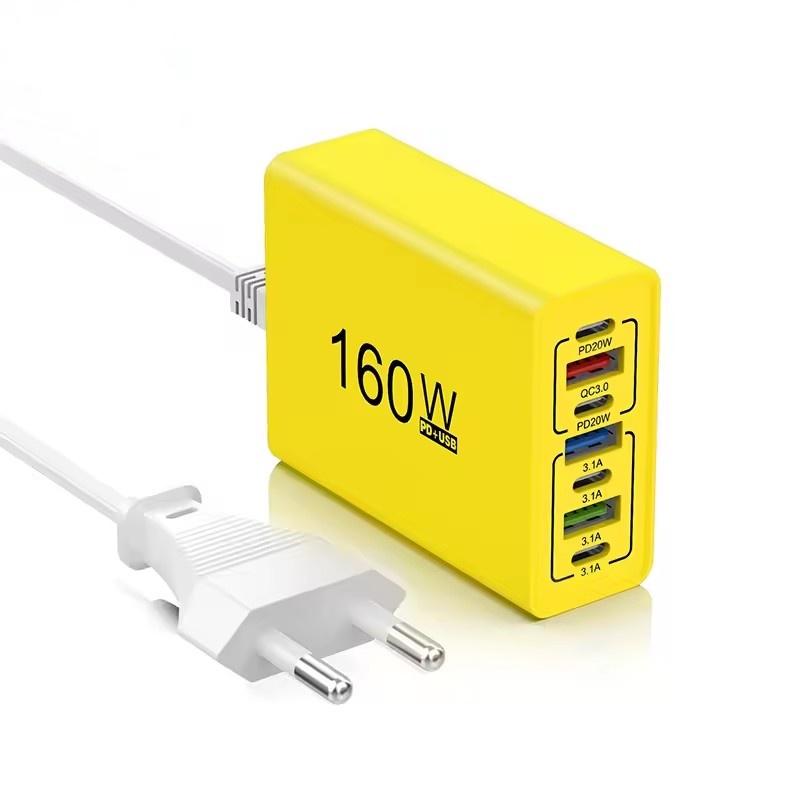 160W USB C Charger Fast Charging 4USB+3TYPE-C EU/US 7 Ports Charging Head Quick Charge QC3.0 Mobile Phone Wall Adapter