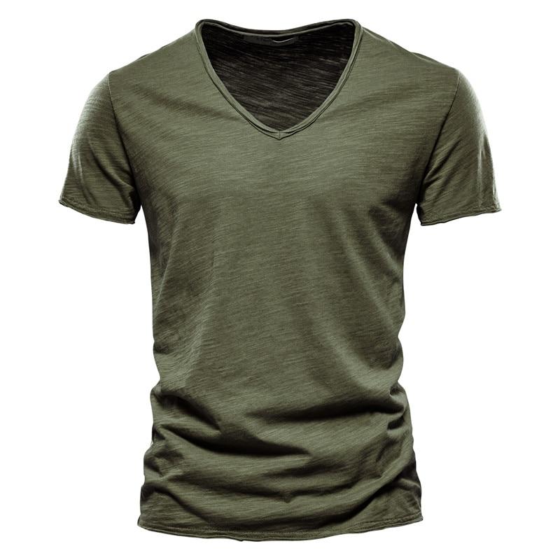 Summer 100% Cotton Elasticity T Shirt Men Casual Soft Fitness Shirt Men T Shirt Tops Tee Shirts V-Neck Short Sleeve Tshirt Men