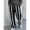 Men's Casual Pants Loose Straight and Versatile Striped Elastic High-waist Trousers