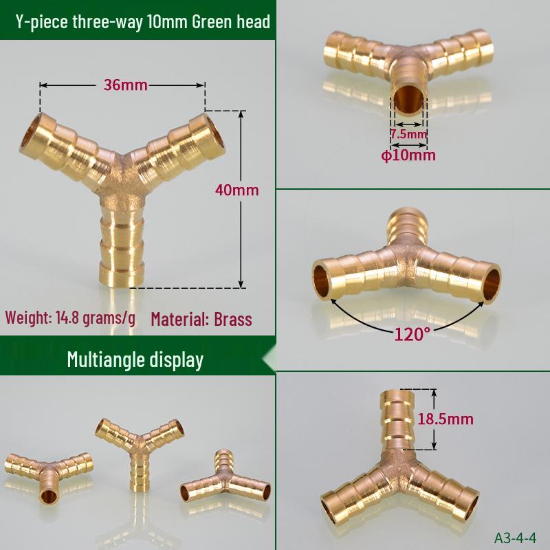 Медный Y-образный соединитель для мягких, резиновых и кожаных шлангов (Размеры: 4мм-19мм)