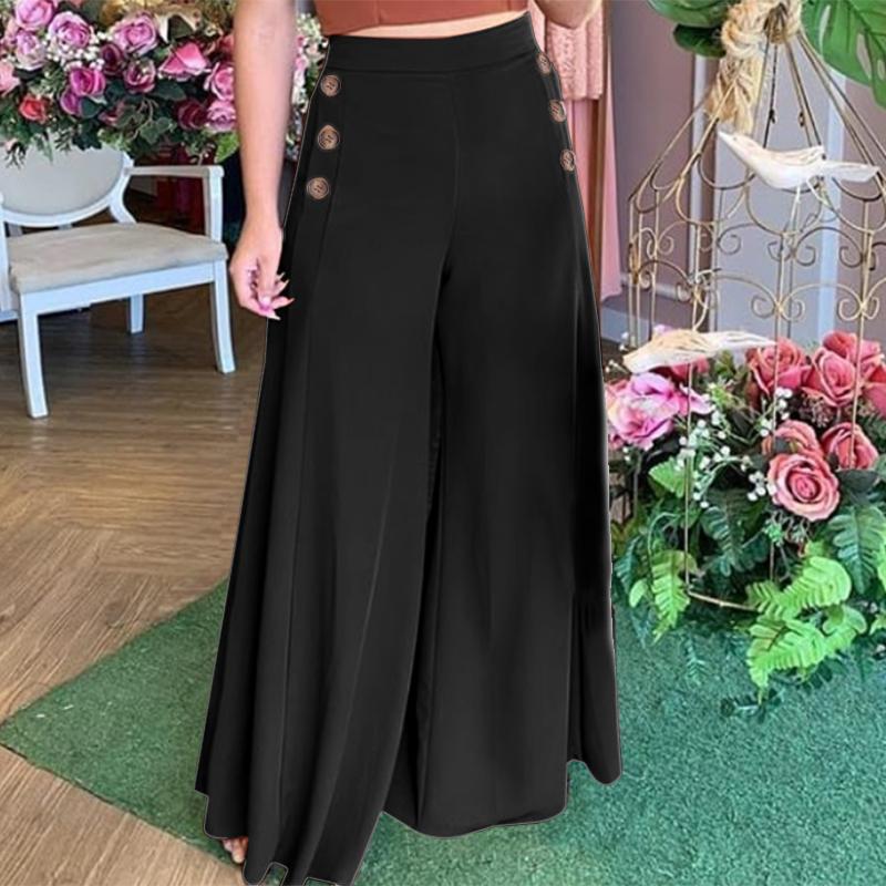 Women's Mid-waist Wide Leg Pants Solid Color Pants
