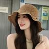 New wide-brimmed knitted bucket hat seaside wavy basin hat sunshade breathable beach hat summer women's bow hat