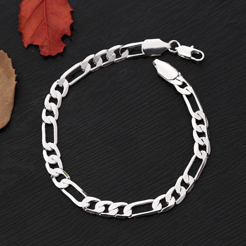 18K White Gold Plated Chain Bracelet, 6MM Flat Design, European and American Style.