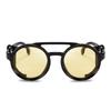 FEISEDY Sunglasses Retro Round Steampunk Vintage Eyewear Plastic Frame Leather B2532 Women's