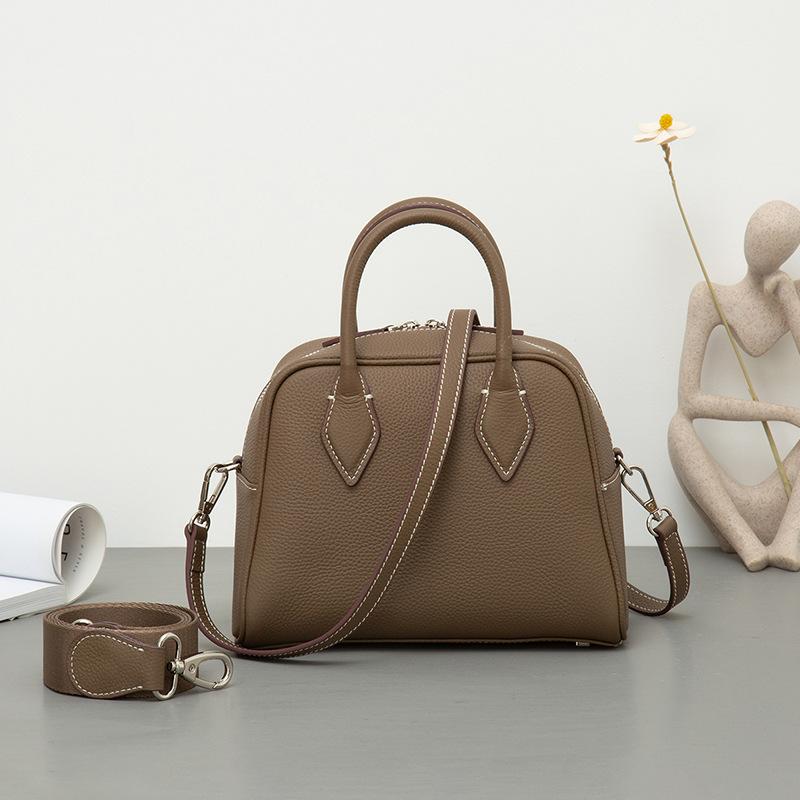 Niche First-Layer Cowhide Boston Pillow Bag Single Shoulder Crossbody Portable Leather Women's Bag Tide