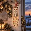 Lighted Nautical Holiday Pendant Coastal Santa Wooden Wall Hanging, LED Christmas Ornament with Hanging Light Seashell, Starfish & Bell, Beach
