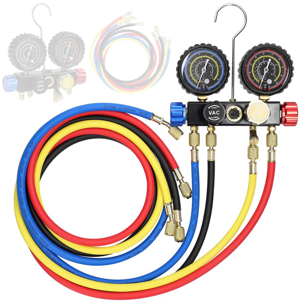 Набор манометров коллектора, инструмент для заправки хладагента для кондиционирования воздуха, 4-ходовой манометр двойного значения с