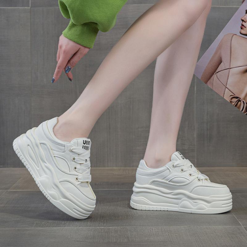 White Sneakers Women All MatchSpring Autumn New 6cm Thick Sole Fashion Sport Casual Shoes Slimming Leg Lengthening Footwear
