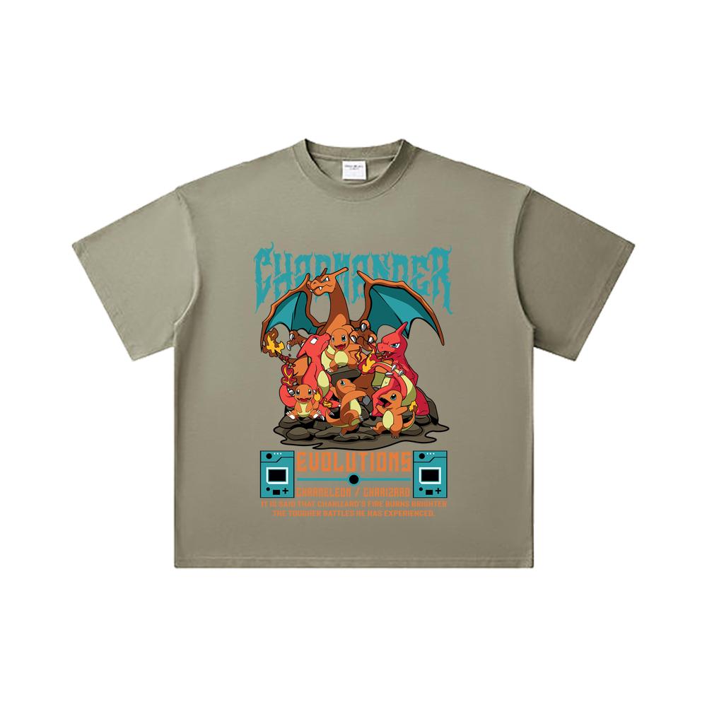 260 GSM Double Yarn 32 Count 100% Cotton Pokemon V6 Charmander Evolutions Print Unisex Heavy Cotton T Shirt