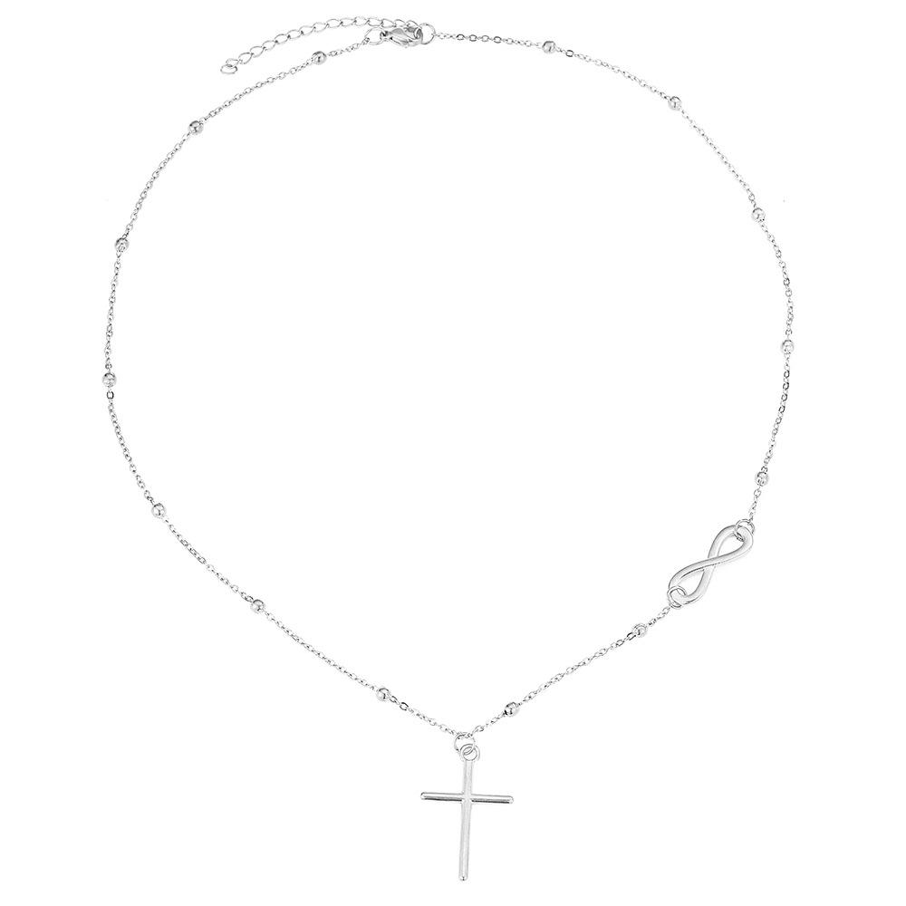 Cross Border Fashion Stainless Steel Chain Necklace Personalized Simple Infinite Symbol Cross Pendant Necklace for Women
