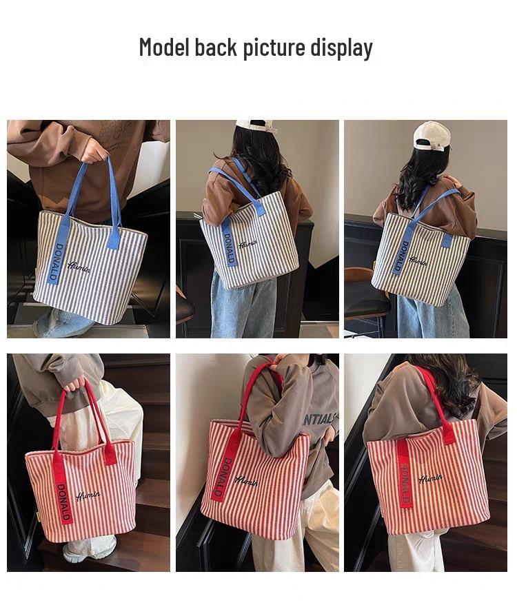 2025 New Women's Large Capacity Canvas Tote: Summer Striped Korean Style Shoulder Handbag