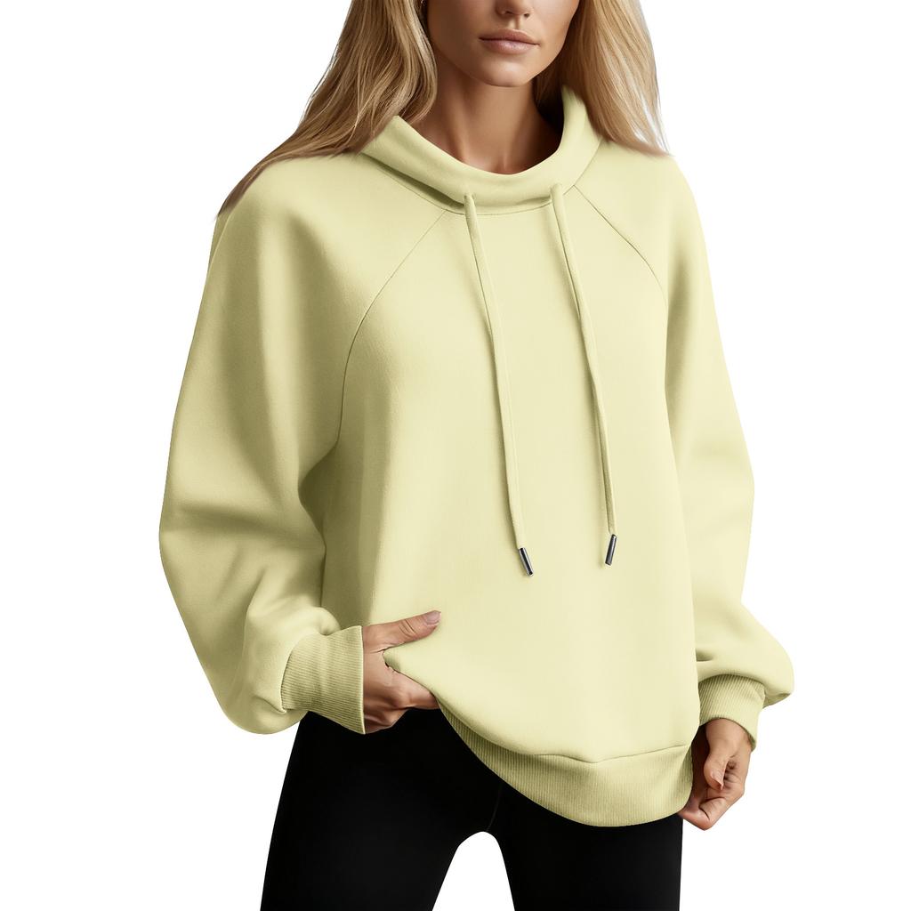 Women's Stand Collar Sweatshirt Oversized Turtleneck Drawstring Pullover Long Sleeve Top