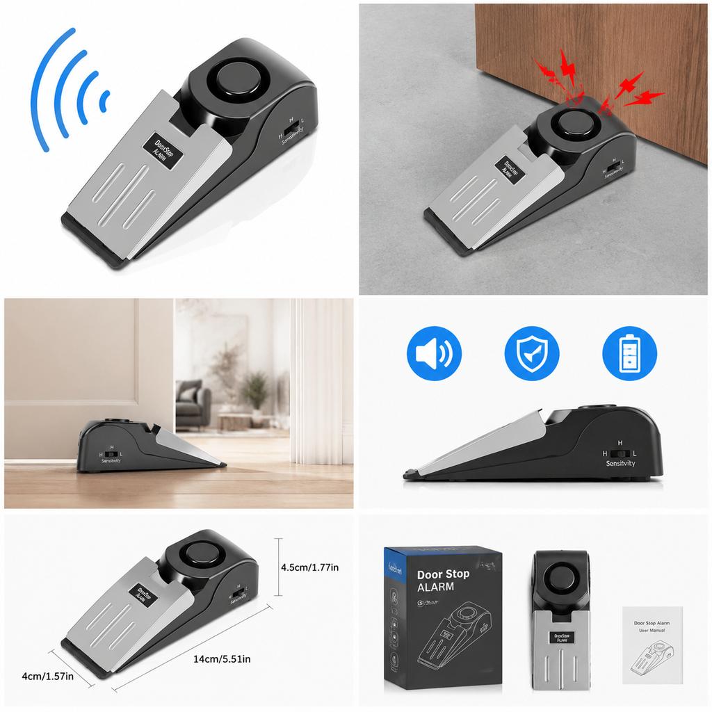 120dB Electronic Door Stop Alarm Portable Door Wedge Security Alarm Adjustable Sensitivity Home Hotel Travel Anti Theft Door Sto