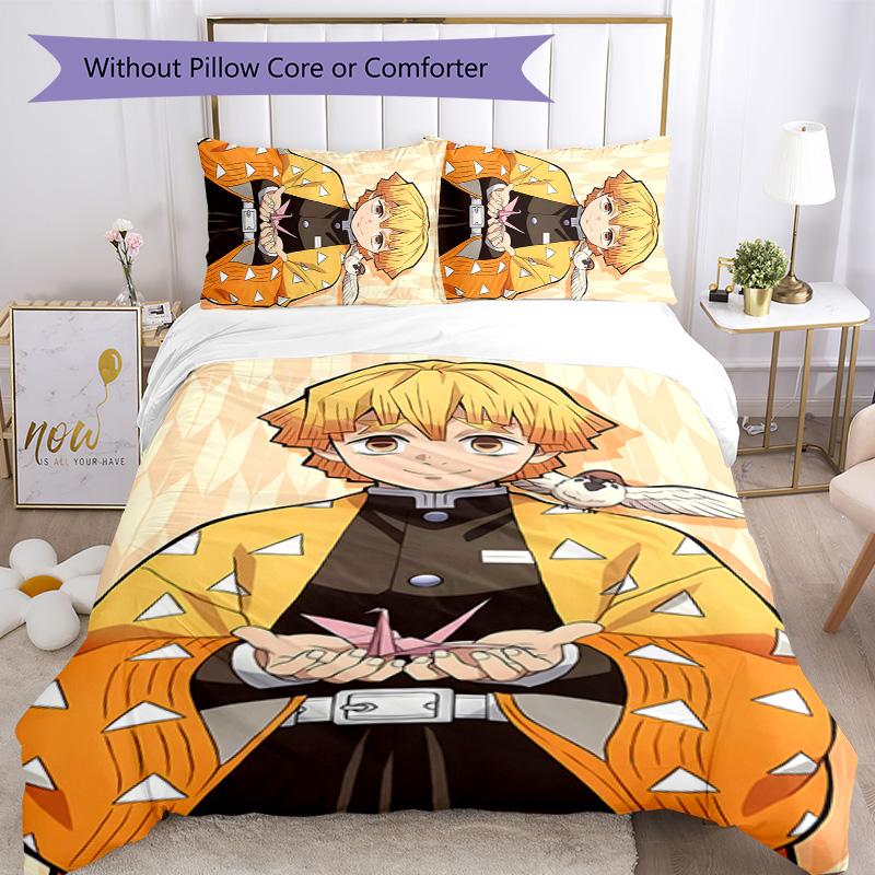 3pcs Agatsuma Zenitsu Design Cover Set - HD Printed Bedding with 1 Cover and 2 Pillowcases - Perfect for Home and Dorm Decor