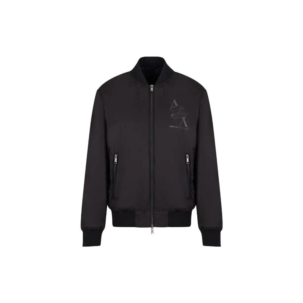 Armani Exchange FW23 Хлопковая куртка с большим логотипом-орлом и воротником-стойкой Мужская куртка Черный 6RZB05-ZNUEZ-1200