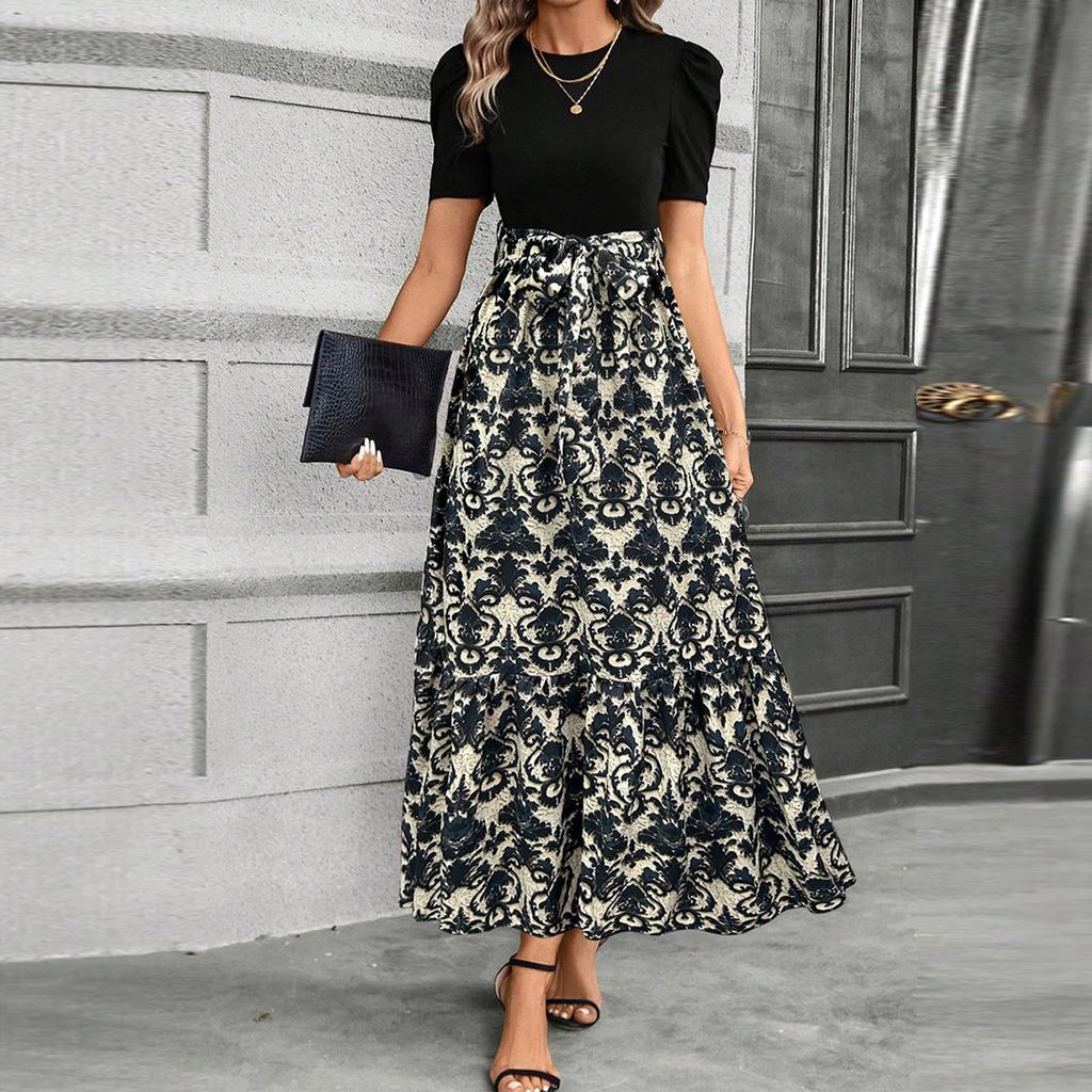 Женское платье с цветочным принтом и высокой талией, модное и элегантное