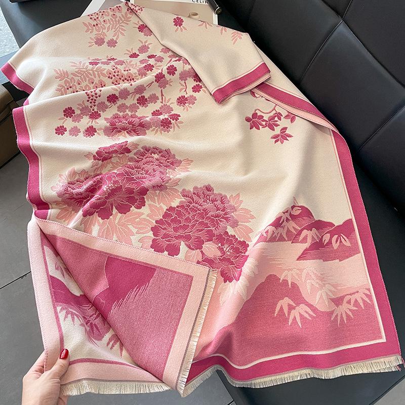 Winter Office Imitation Cashmere Blanket Warm Shawl Send Mother Retro Flower Air-conditioned Room Scarf Woman