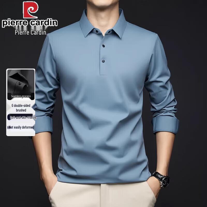 Pierre Cardin Мужская бесшовная рубашка-поло в стиле business casual с длинным рукавом