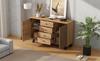 120*38*75cm Living Room Sideboard, Hollow Design Cabinet with 4 Drawers, Side Table with 2 Cabinets, Cabinet with 5 Solid Wood Legs, Wood Color
