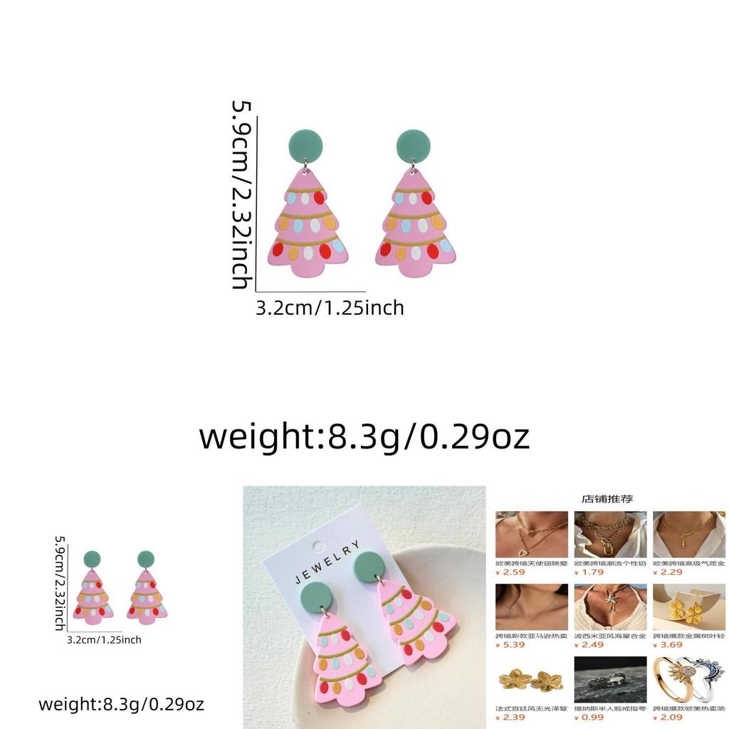 Elegant Cute Acrylic Holiday Earrings In Pink With Cheerful Christmas Elements