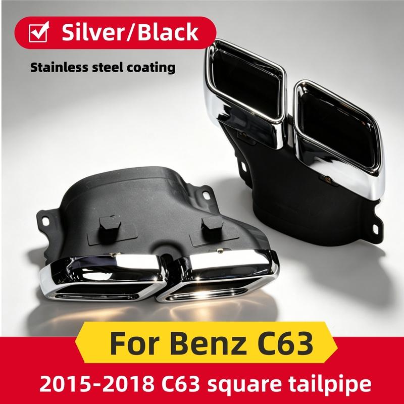 Stainless Steel Silver and Black Exhaust Muffler Tip Pipe, Suitable for Mercedes C63 W205 S205 2015-2018 AMG Nozzle Exhaust Tip