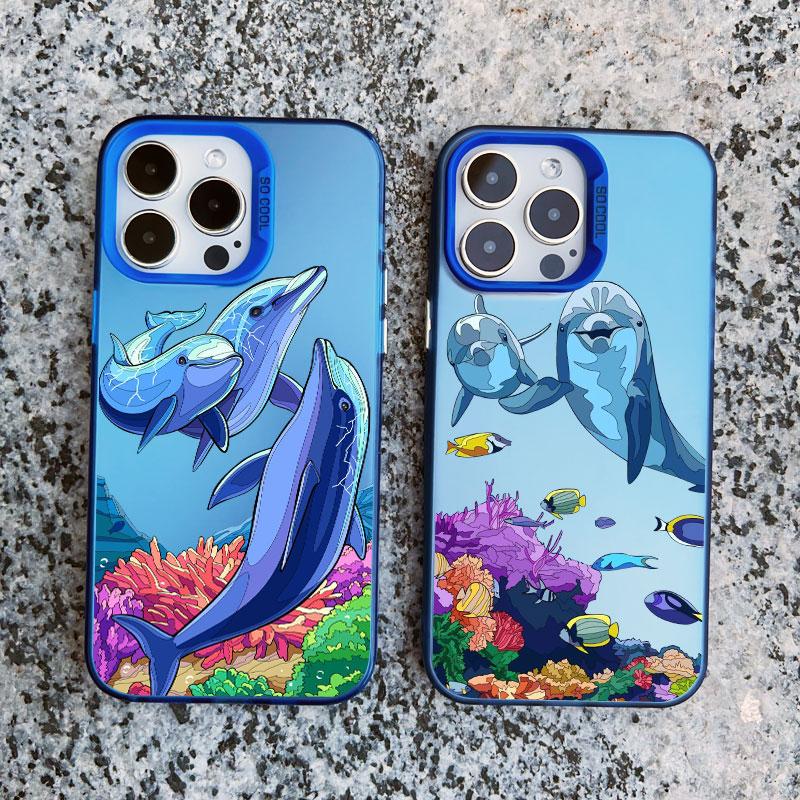Summer Ocean Dolphin Print Phone Case For iPhone 16 15 13 12 11 Pro Max 16 14 Plus Pro Max 13 Mini Shockproof Bumper Laser Cover