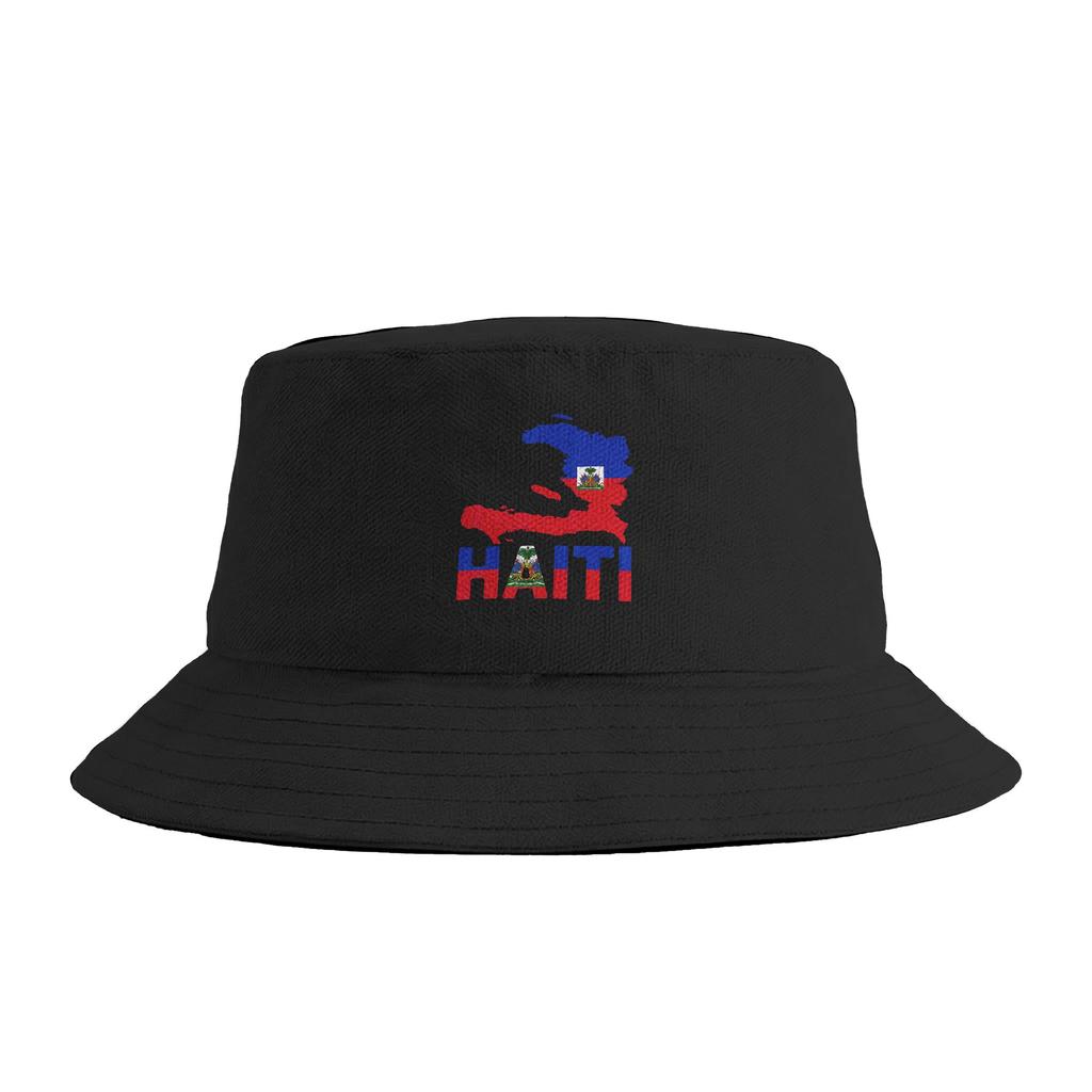 Happy Haitian Flag Day Cool Haiti Flag Map Haitian Pride Bucket Hat Summer Retro FisherUnisex Hats For Unisex Women Breathable Caps