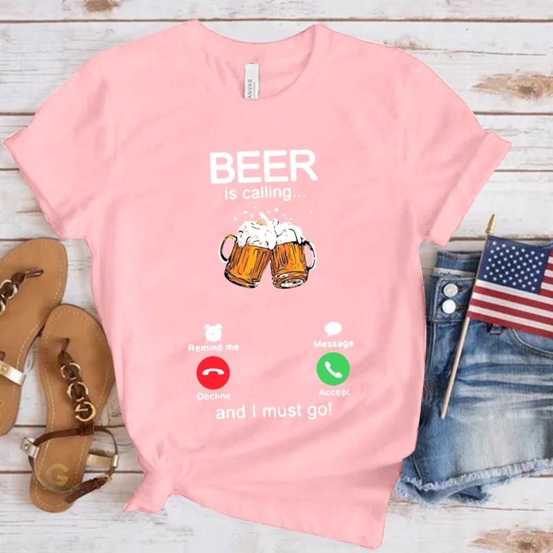 Футболки мужские из чистого хлопка с короткими рукавами и принтом пива, свободные, с круглым вырезом