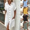 Fashion Casual Solid Short Sleeve Loose Casual Dress for Women Summer Single Breasted Solid Shirt Dress Women Solid Lapel Simple Elegant Dresses 26640