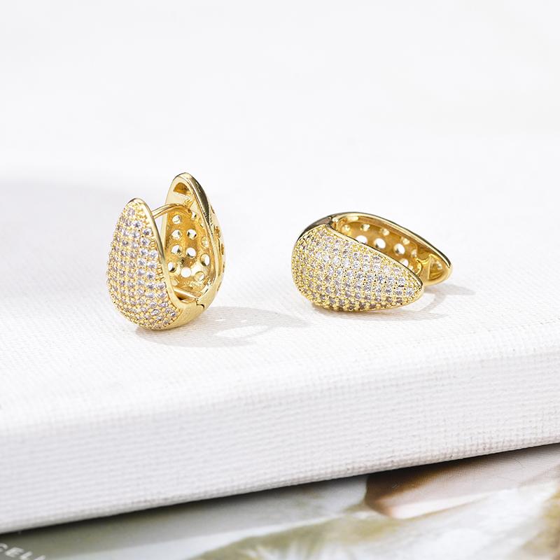 Luxury Elegant AAAA Zirconia Pave Huggie Hoop Earrings Woman Geometric U Shape Bridal Wedding Engagement Daily Vintage Jewelry