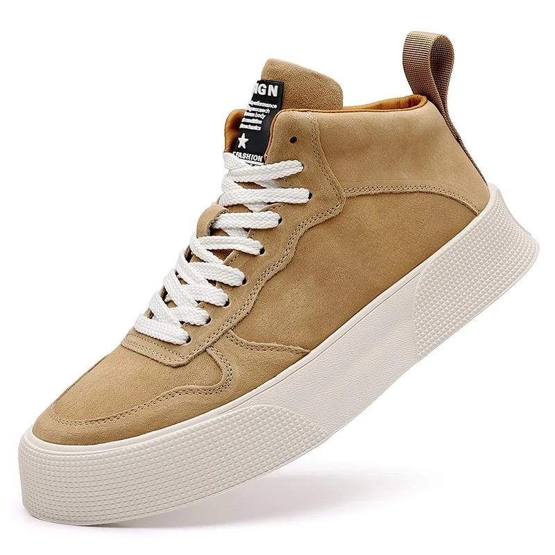 FashionItalian Men Retro Genuine Leather Shoes Thick Sole Mid Top Couple Ankle Boots Casual Autumn/Winter Outdoor Boots Round Toe Boots