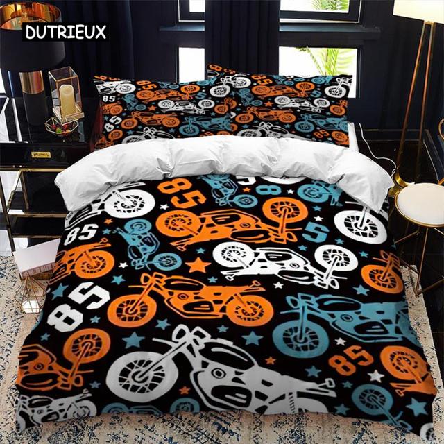 Комплект пододеяльников для кровати мотоциклиста, комплект королевского ситца, двойной размер, пододеяльник, комплект постельного белья, мягкий полиэстер, пододеяльник