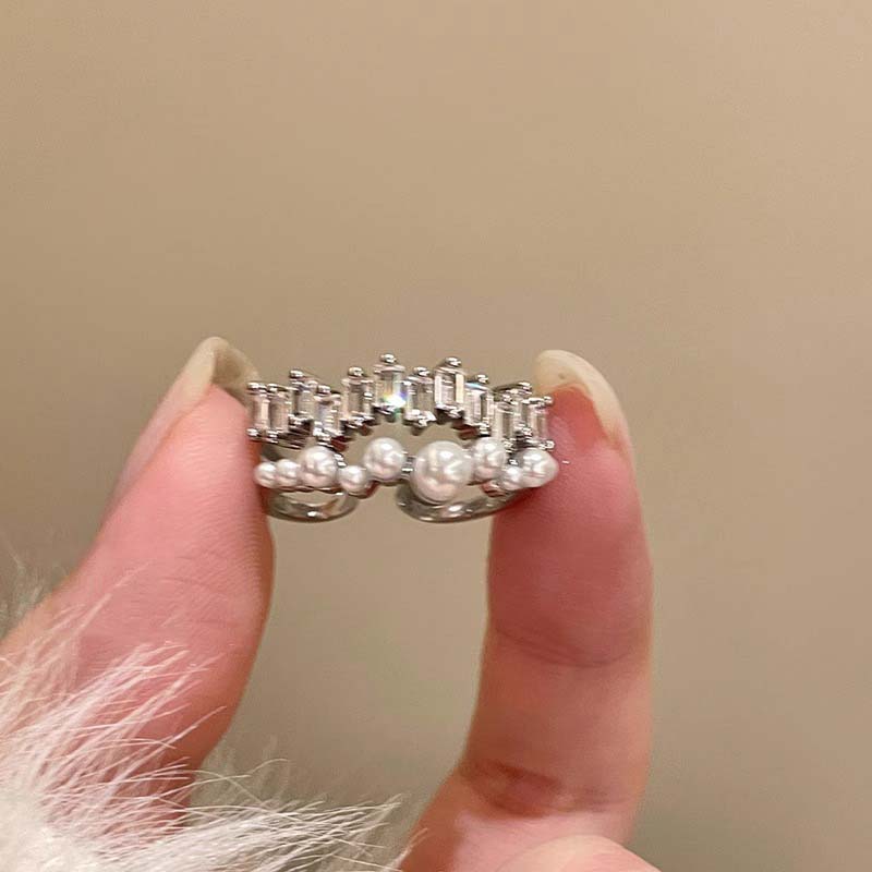 Модное кольцо-манжета с цепочкой из цинкового сплава цвета жемчуга для женщин, пар, простое металлическое двухслойное регулируемое кольцо, подарки невесте с цирконом
