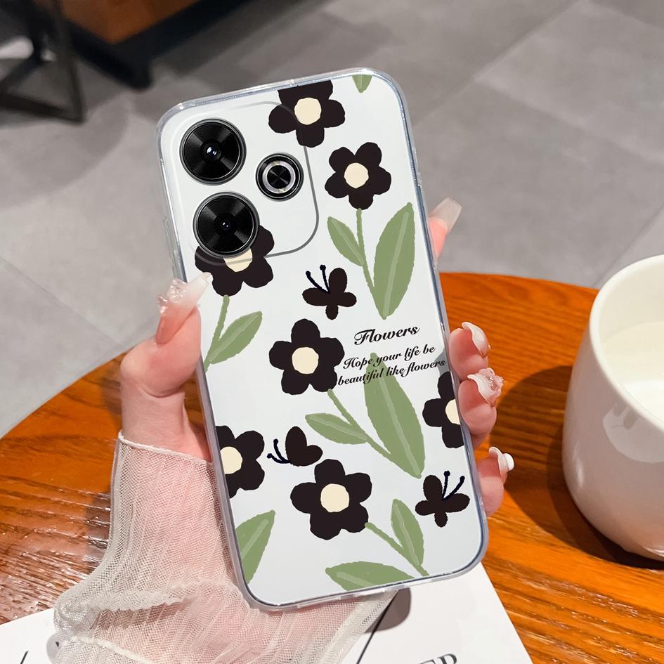 Прозрачные чехлы для Xiaomi Redmi A3 Pro A4 13 14C 14R Note 14 Pro Plus K80 Pro K70 Ultra 4G 5G Модные милые цветы Силиконовая защита камеры для Redmi