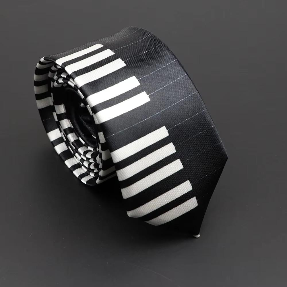 Skinny Men Tie Black Music Tie Classic Piano Necktie  Men