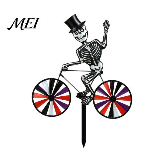 Yard Art for Garden Halloween Wizard/Ghost/Black Cat/Skeleton Bicycle Ground Stake Ornament, Metal Stakes, Patio And Balcony Ornaments Decorative