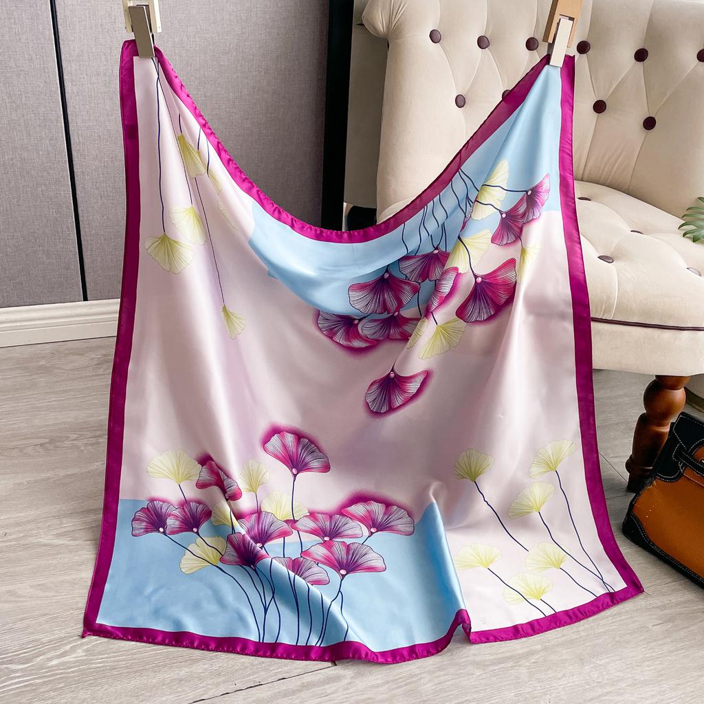 Latest Design Luxury 90cm Silk Women Scarf Sunscreen Foulard Shawl Hijab Female Hair Hijab Wraps Neckerchief Bandanda Echarpe