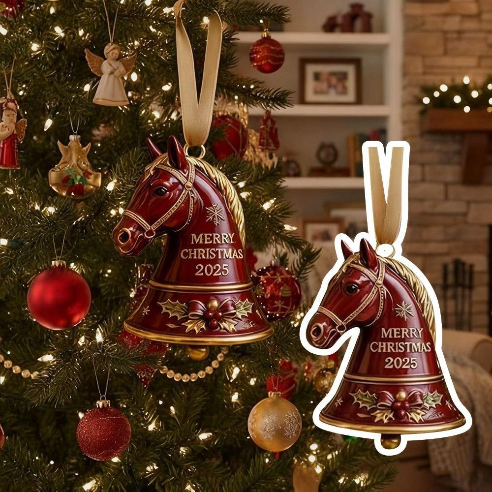 High Quality Creative Handmade Horse Bell Ornament Alloy Red Car Horse Pendant Christmas Hanging Pendant New Year Decoration