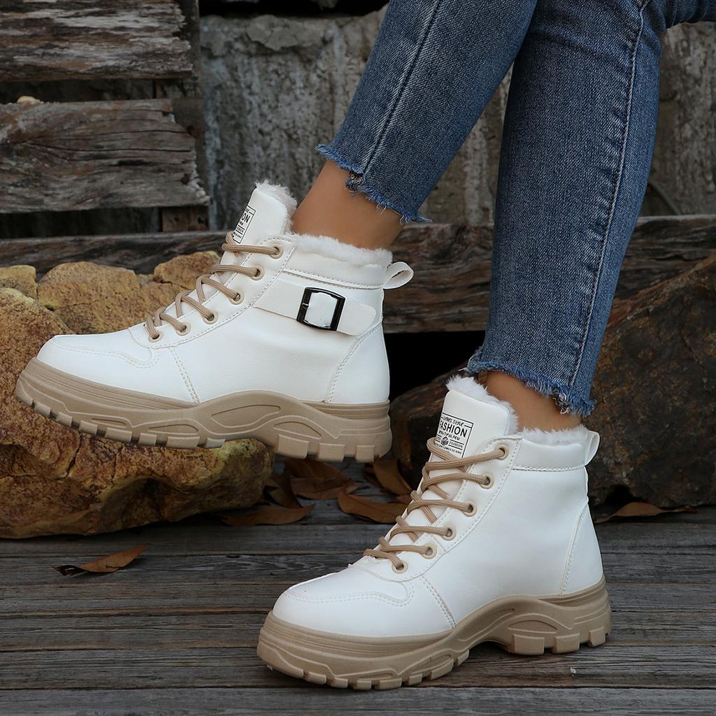 Women Boots 2024 New Fashion Casual Sneakers Winter Warm Plus Velvet All-Match Ankle Boots Women Thick-Soled Cotton Shoes Women