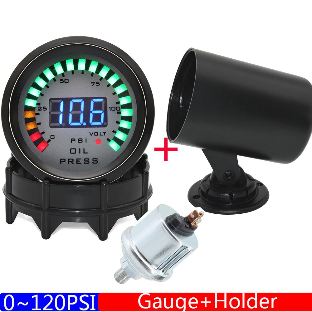 Gasoline Engine Car Auto 12V 52mm 2"; Digital Universal Oil Press Gauge 0-120PSI Oil Pressure Meter LED With Sensor 1/8NPT