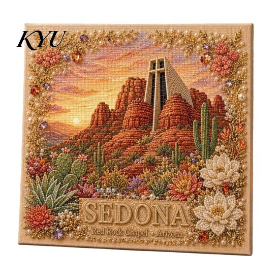 Shiny Rhinestone Accessories American Destination Faux Pearl Art Kit, Scenic Landscape Painting Exquisite Artistic Visual Effect DIY 3D Bead Craft Kit