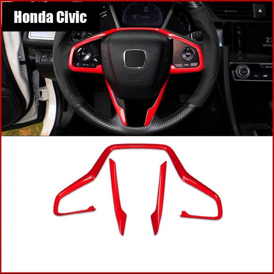 Красная внутренняя накладка на руль для Honda Civic 2016-2020 10-го поколения