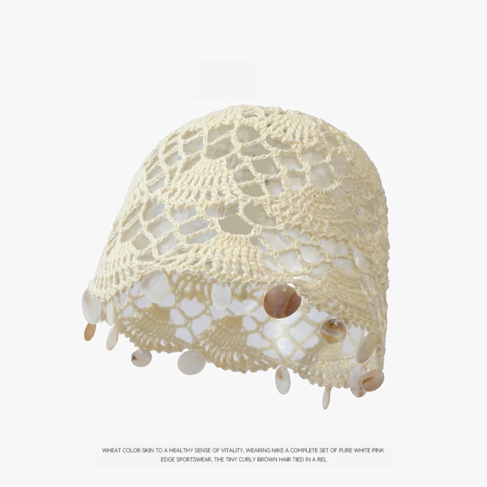 Thin Shell Tassels Hat Elegant Bohemian Style Beanies Sweet Hollowed Out Knitted Hat Spring Summer