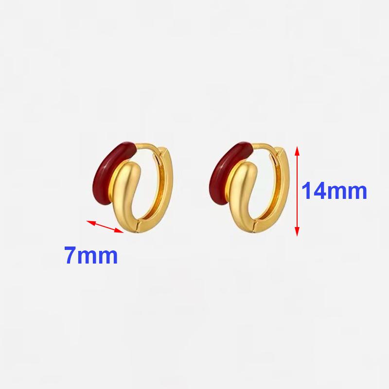 Real 925 Silver Red Drip Glaze Gold Hoop Earrings For Women Trendy Fine Jewelry Niche Advanced Accessories